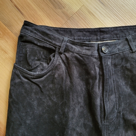 VTG BRANDON THOMAS Black Suade Leather Straight Leg Pants - Picture 3 of 11